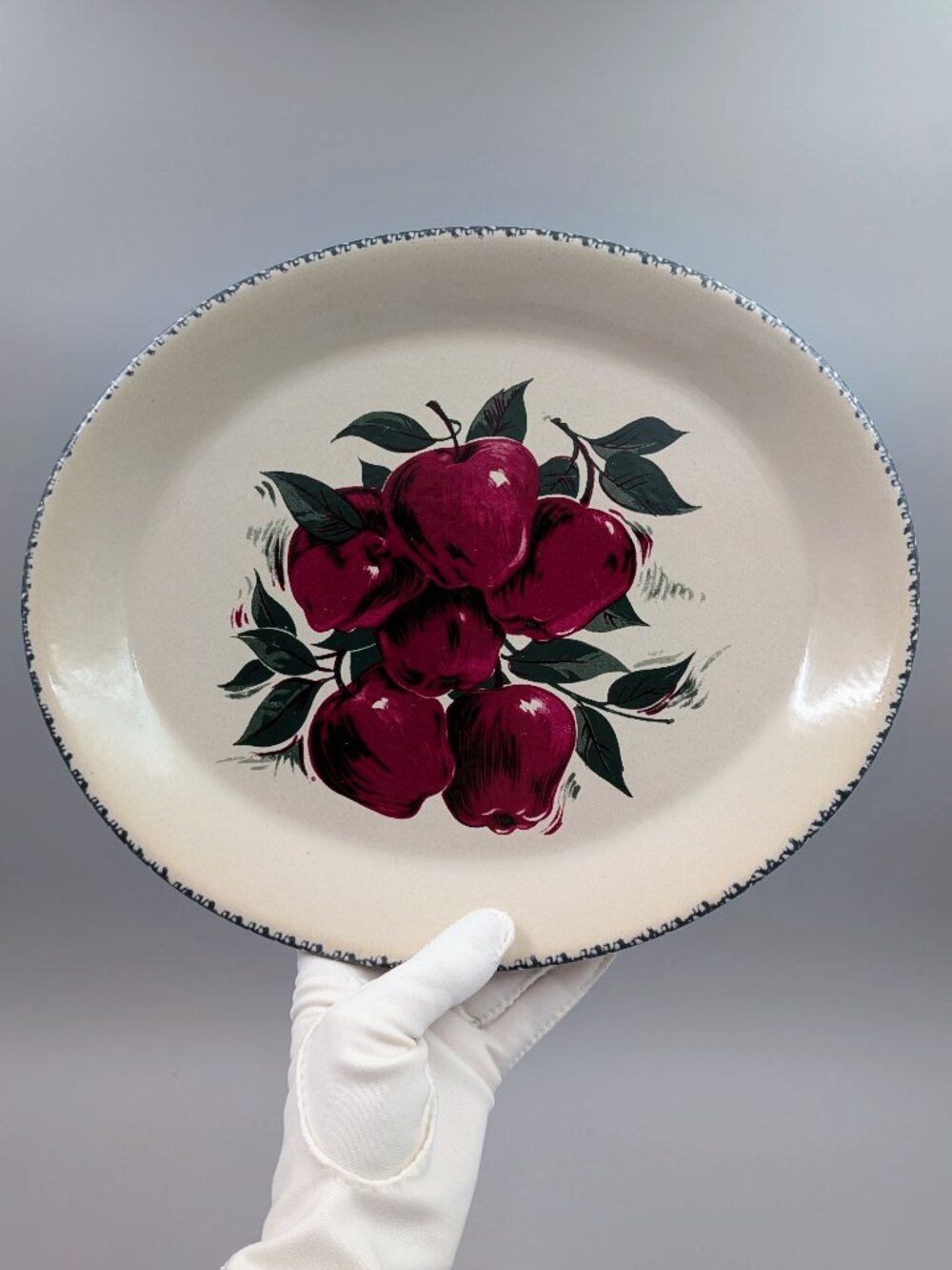Vintage 1990s Home & Garden Party Stoneware 13" Oval Red Apple Serving Platter